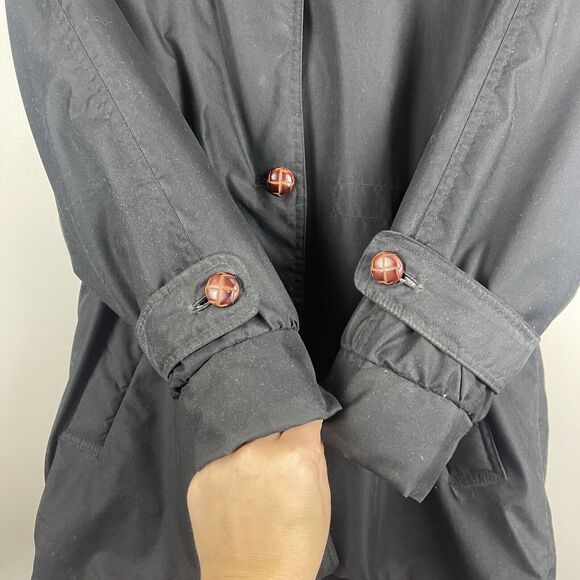 Talbots Womens Coat Jacket Sz S Black Vintage Faux Fur Hood Cool Weather Buttons - Picture 4 of 12